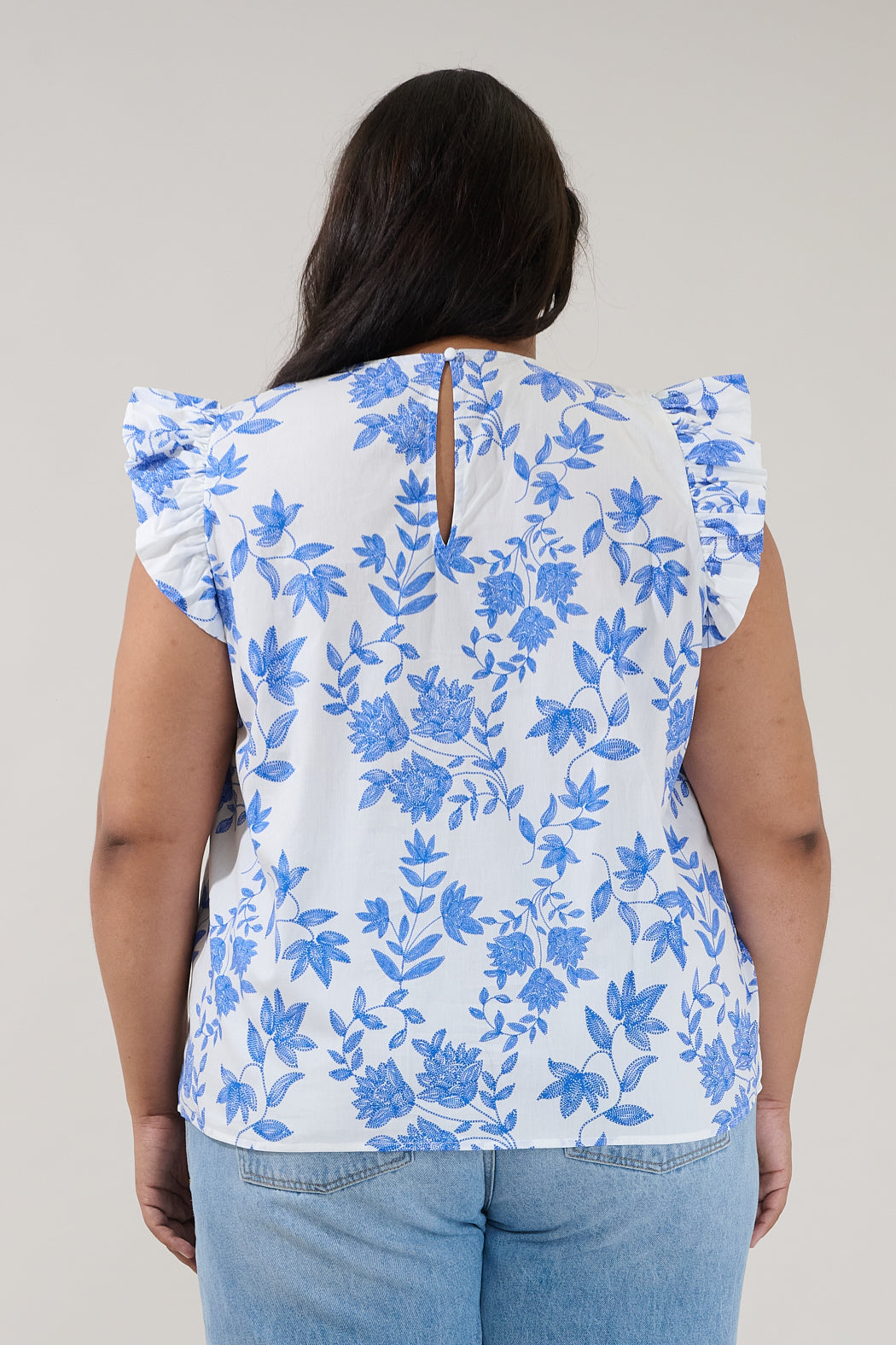 Tisha Ruffle Top Bluebell Floral Curve
