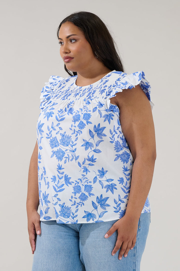 Tisha Ruffle Top Bluebell Floral Curve