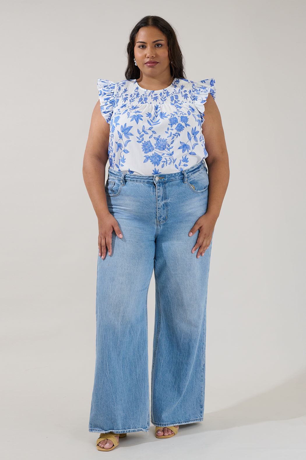 Tisha Ruffle Top Bluebell Floral Curve