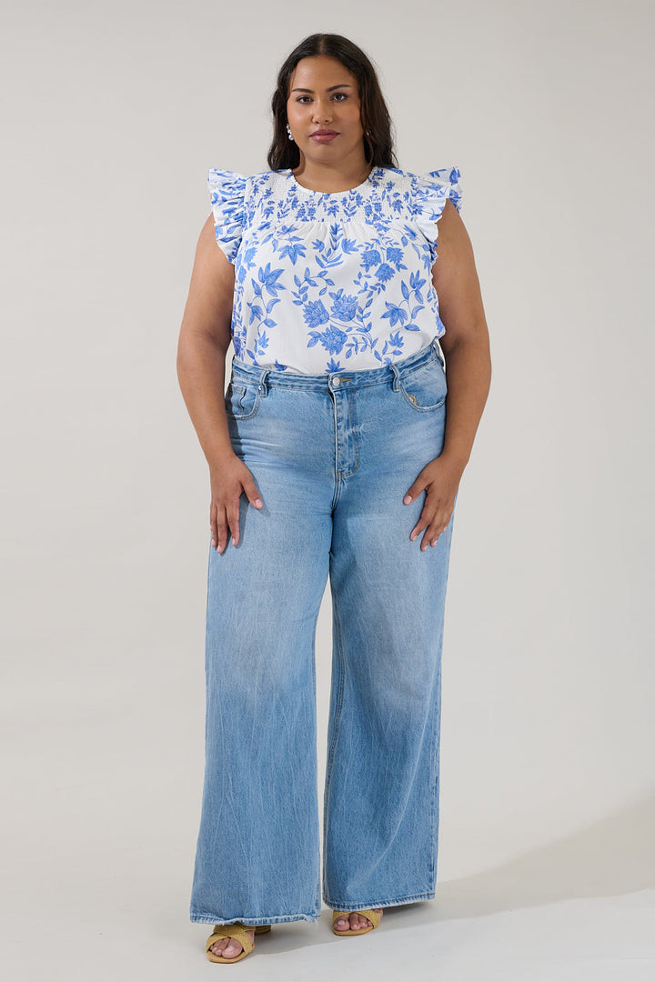 Tisha Ruffle Top Bluebell Floral Curve