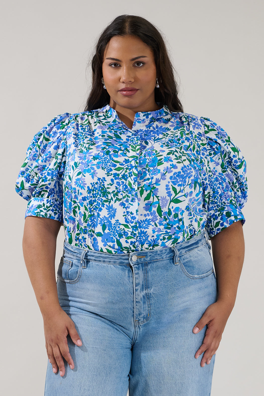 Klina Drape Sleeve Top Floral Curve