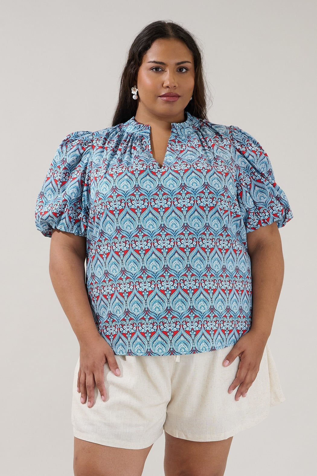 Gretna Ruffle Blouse Floral Curve