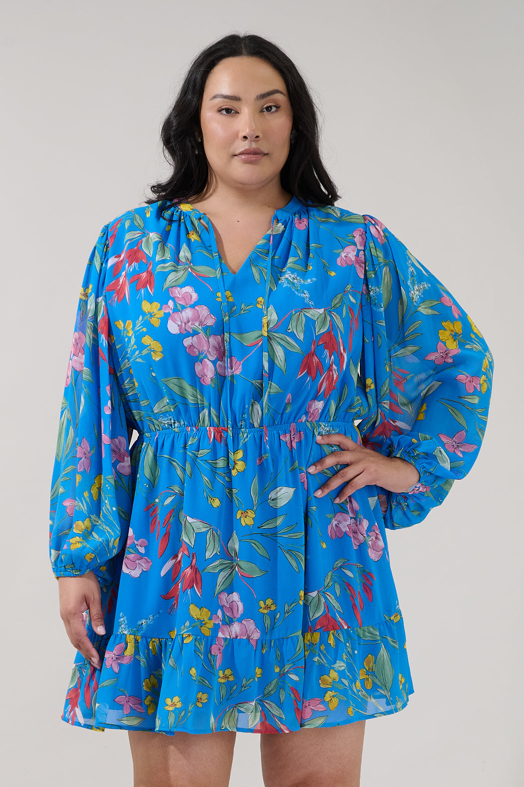 Paxton Balloon Sleeve Mini Dress Fiona Floral Curve