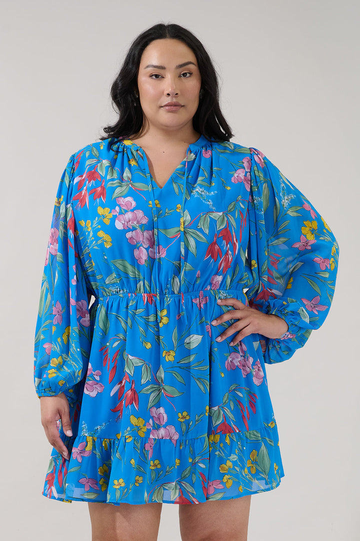 Paxton Balloon Sleeve Mini Dress Fiona Floral Curve