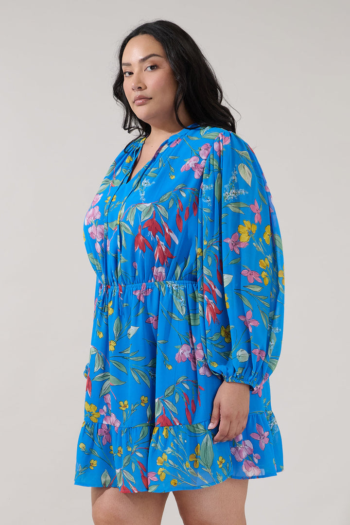 Paxton Balloon Sleeve Mini Dress Fiona Floral Curve