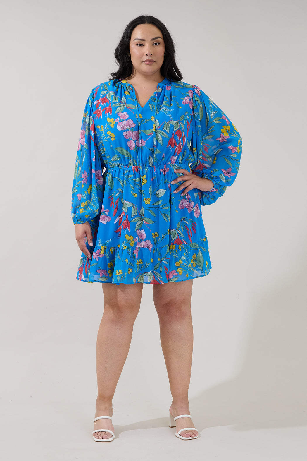 Paxton Balloon Sleeve Mini Dress Fiona Floral Curve