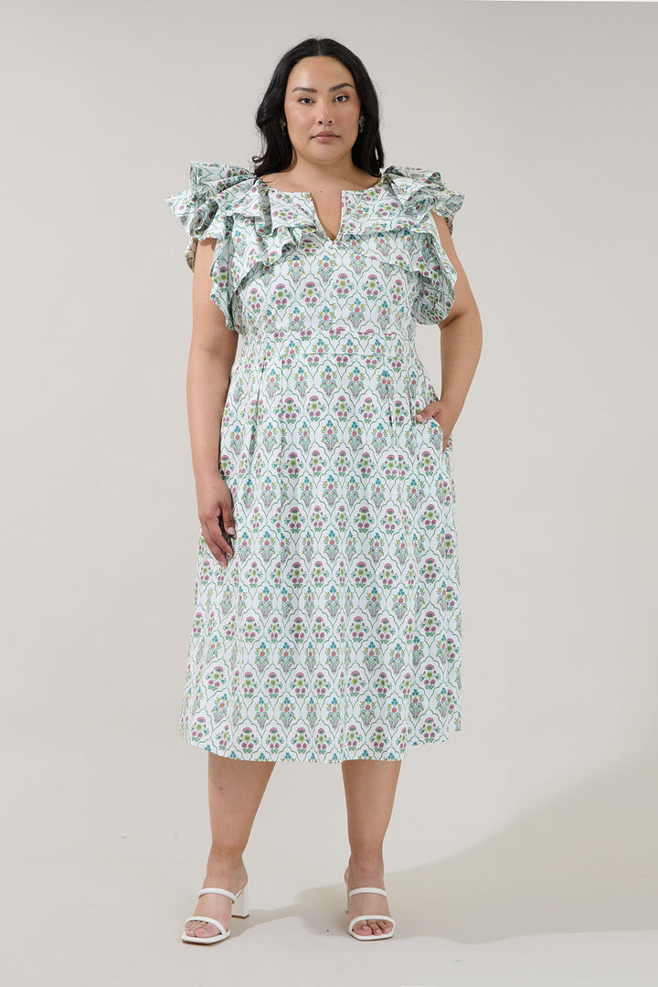 Santana Tie Back Midi Dress Floral Curve