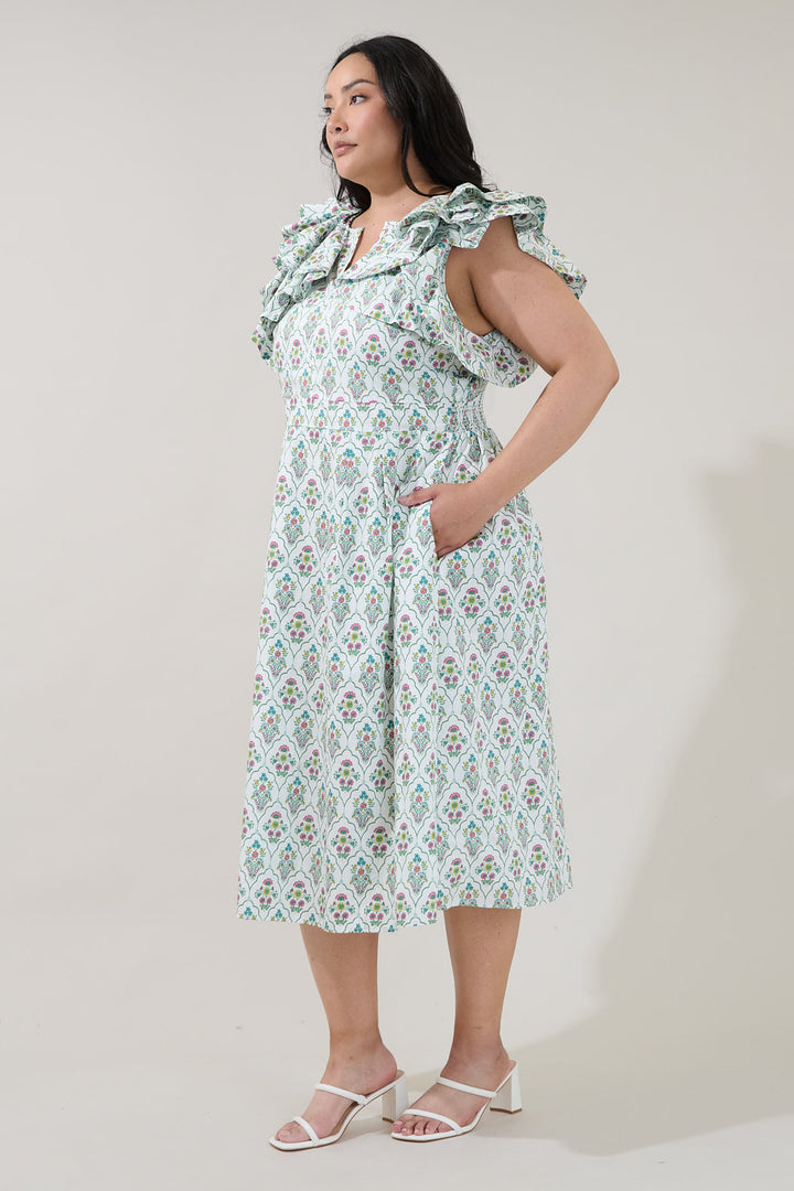 Santana Tie Back Midi Dress Floral Curve