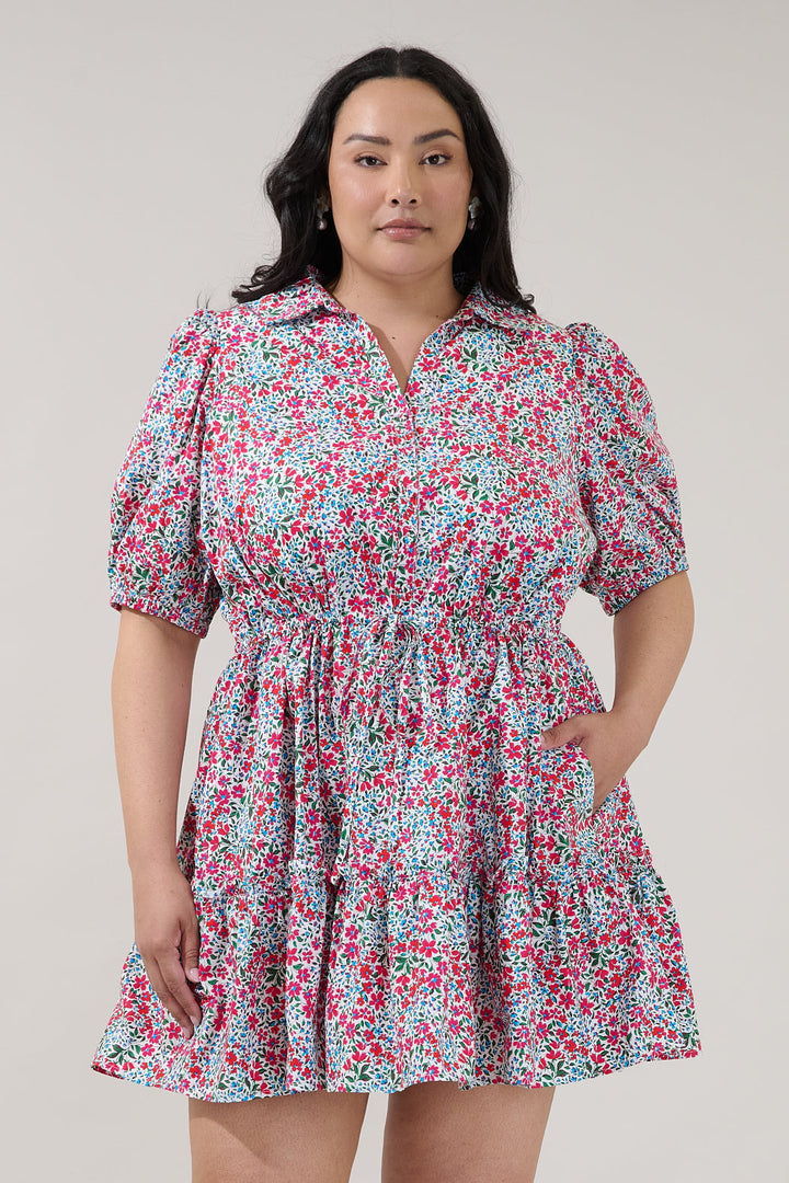 Stacie Button Down Mini Dress Floral Curve