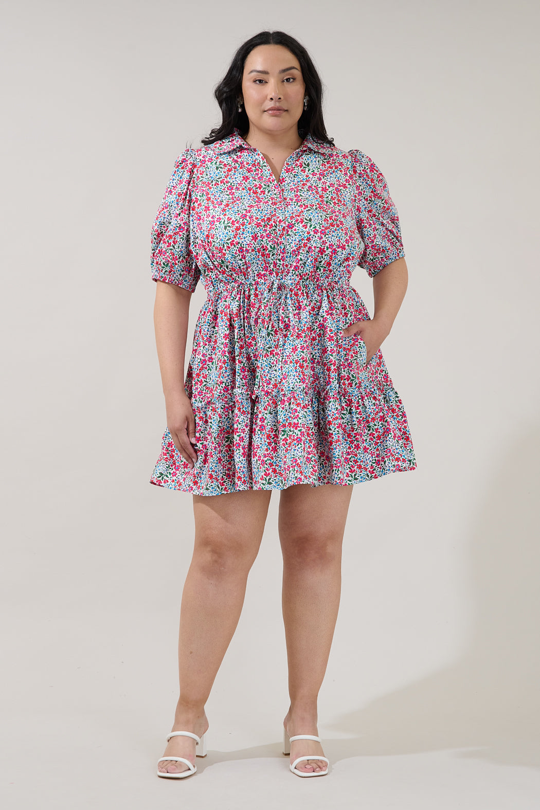 Stacie Button Down Mini Dress Floral Curve