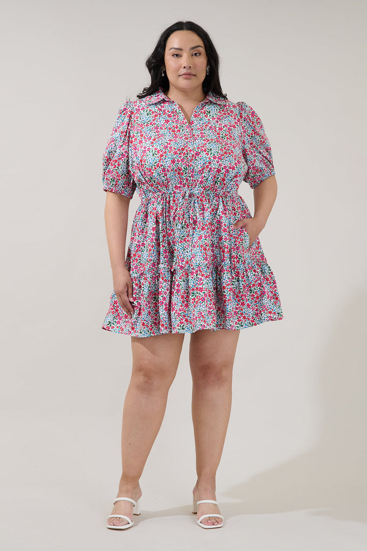 Stacie Button Down Mini Dress Floral Curve