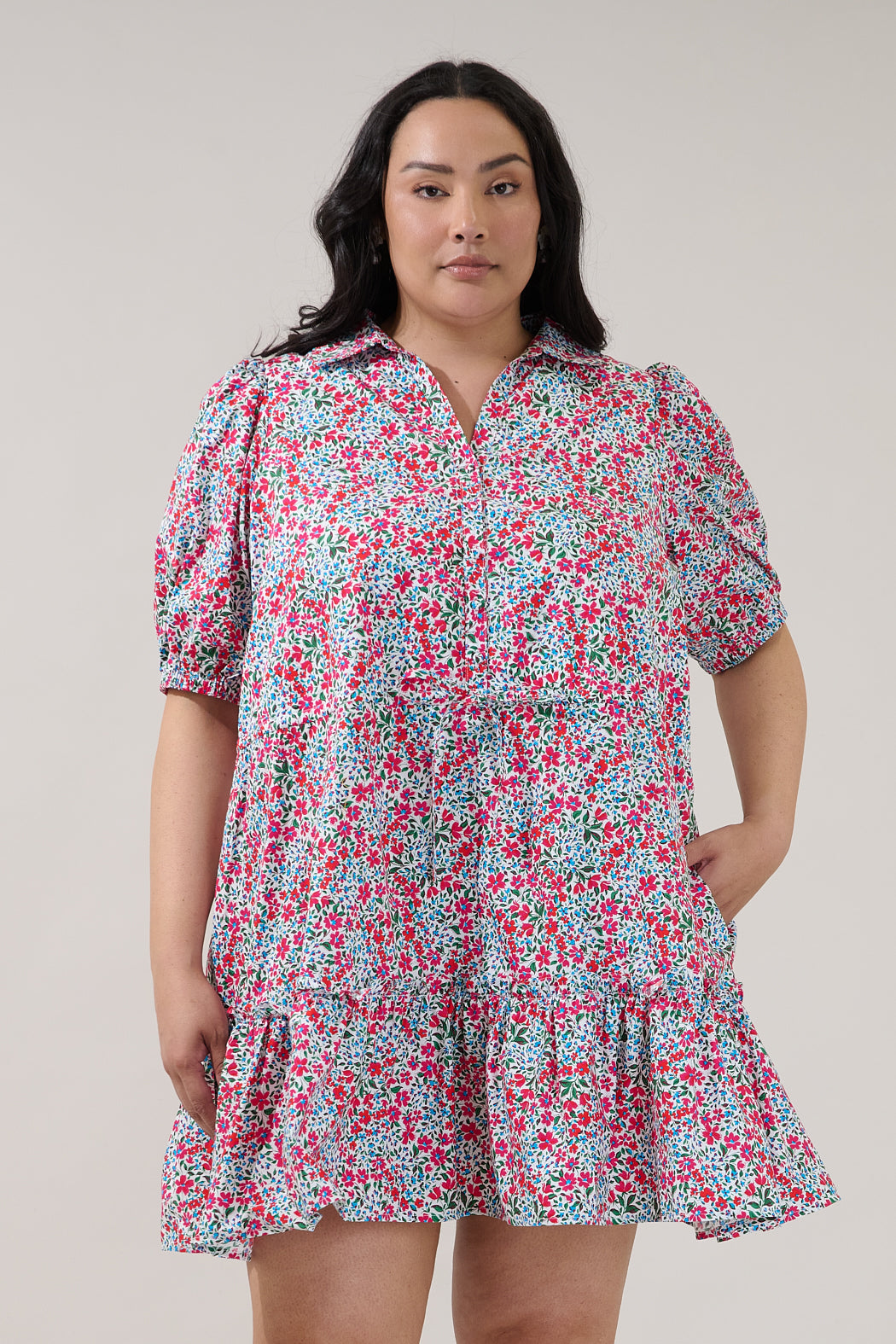 Stacie Button Down Mini Dress Floral Curve