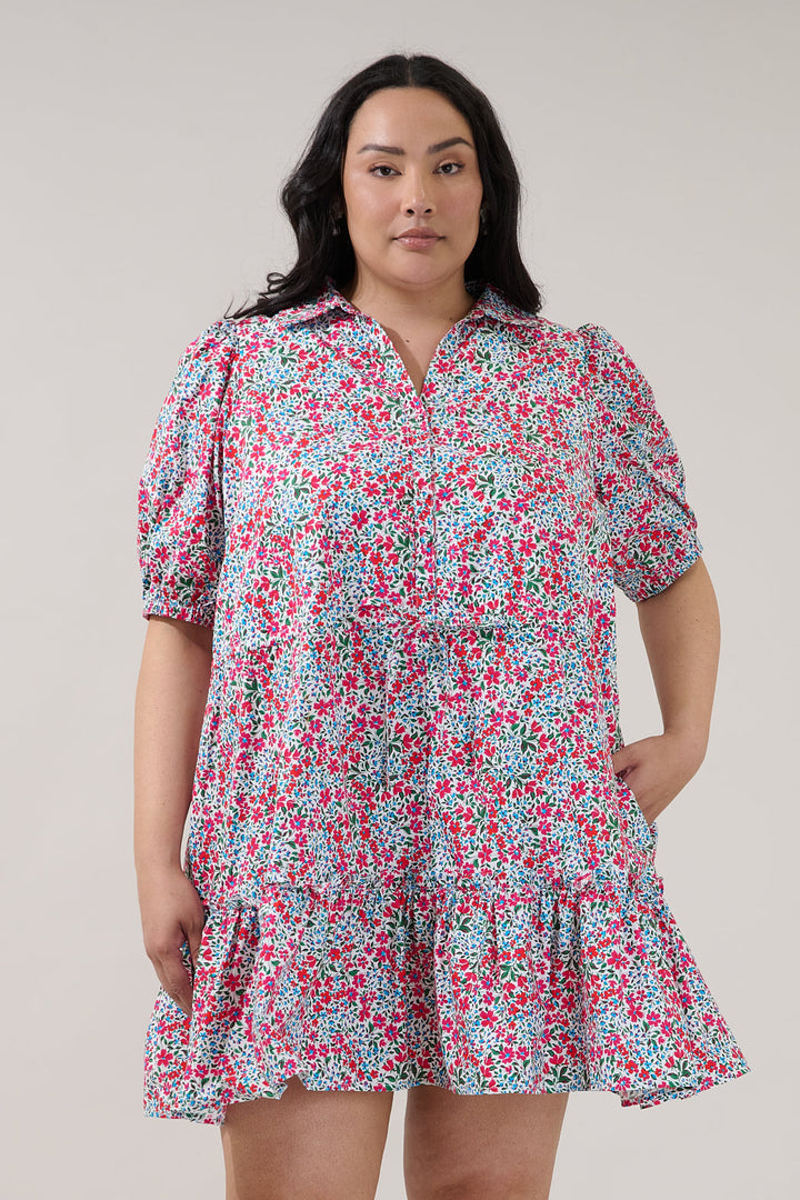Stacie Button Down Mini Dress Floral Curve