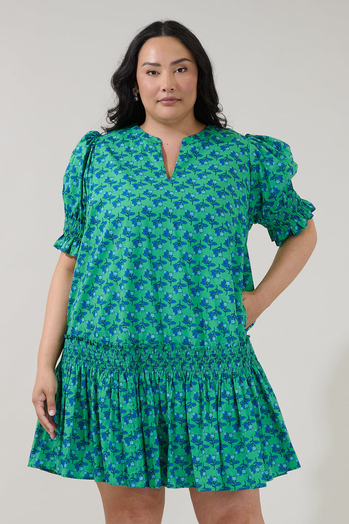 Marinella Smocked Mini Dress Floral Curve