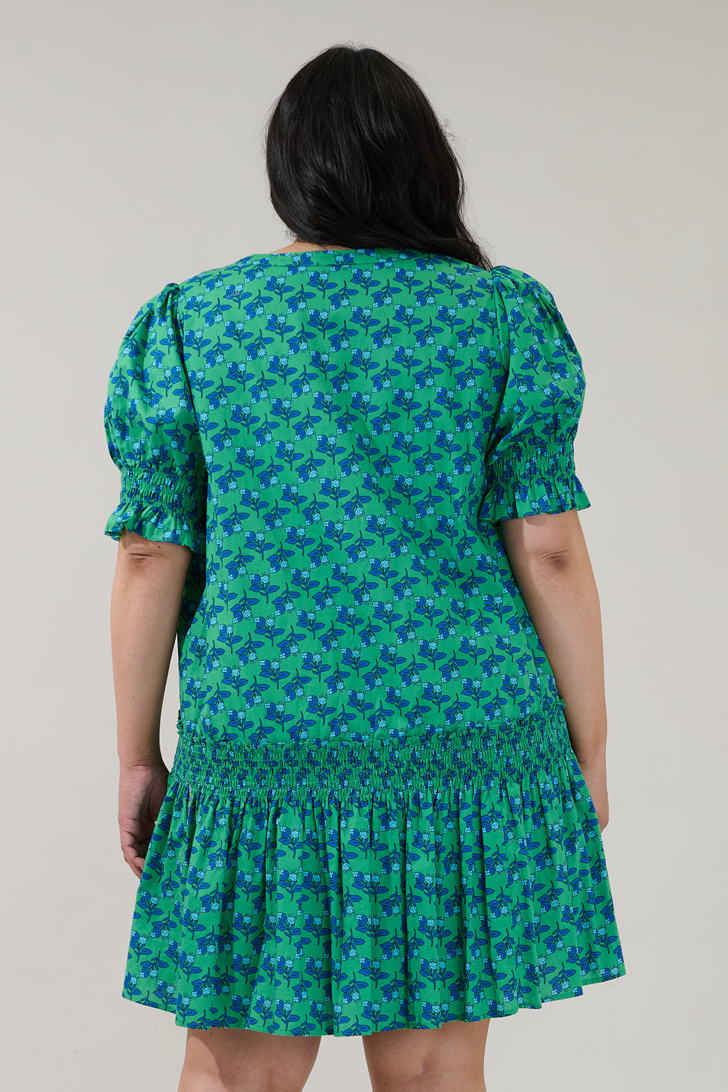 Marinella Smocked Mini Dress Floral Curve