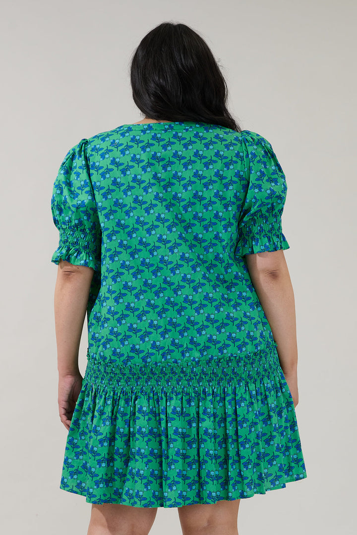 Marinella Smocked Mini Dress Floral Curve