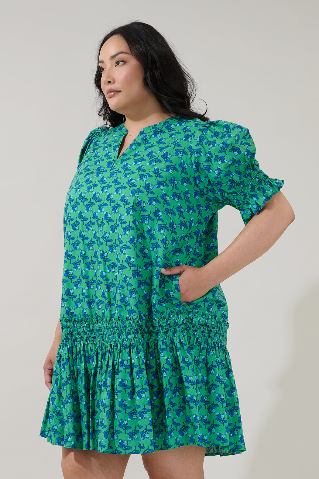 Marinella Smocked Mini Dress Floral Curve