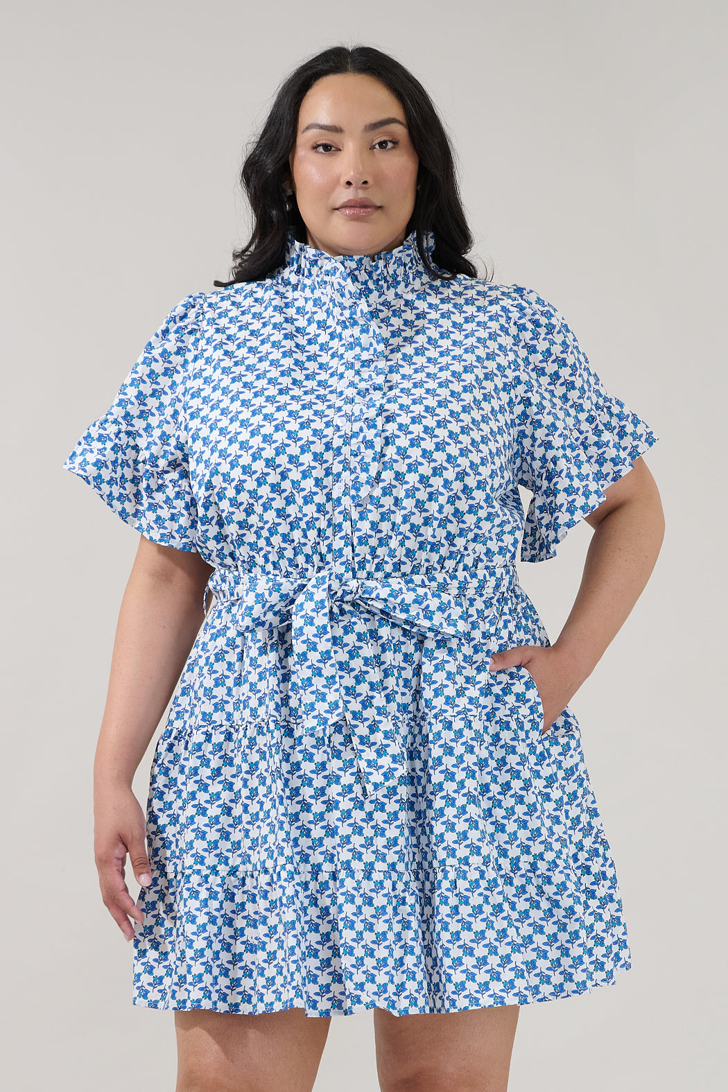 Cottonwood Ruffle Button Down Mini Dress Floral Curve