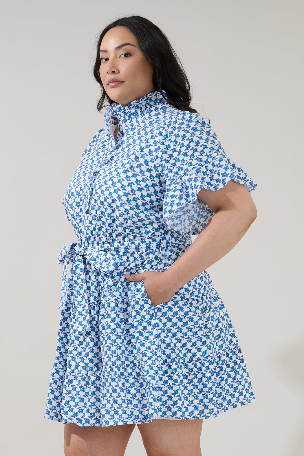 Cottonwood Ruffle Button Down Mini Dress Floral Curve