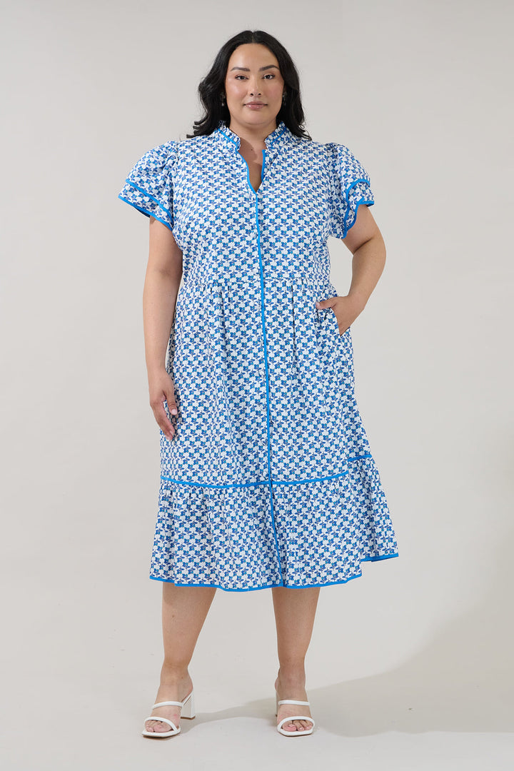 Davie Button Down Midi Dress Floral Curve