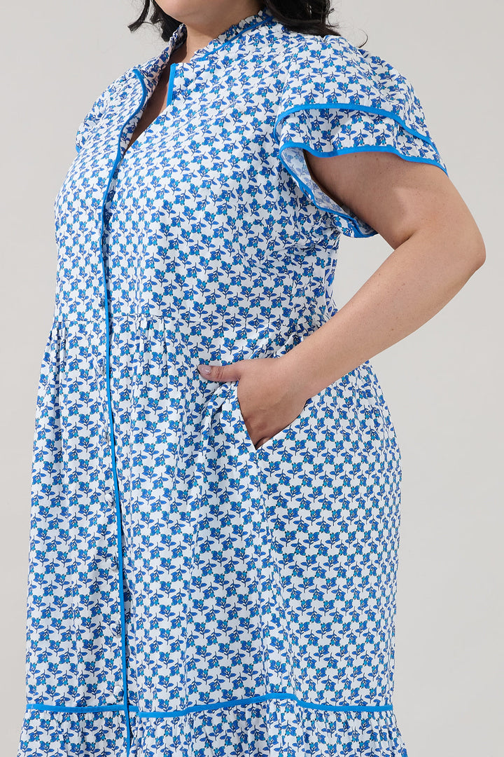 Davie Button Down Midi Dress Floral Curve