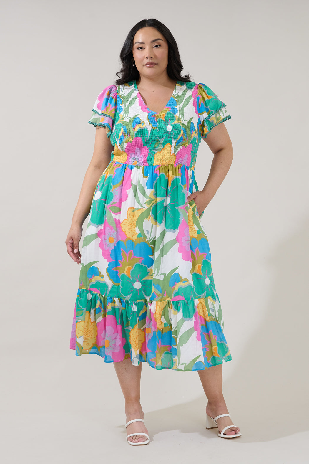 Patte Tiered Midi Dress Floral Curve