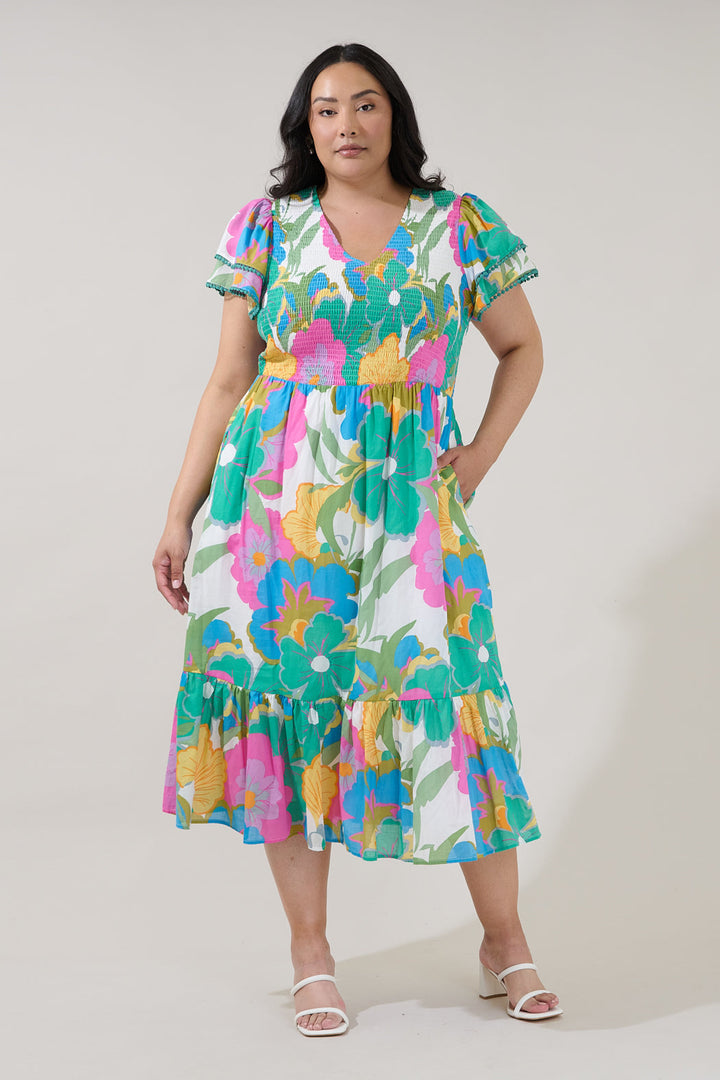 Patte Tiered Midi Dress Floral Curve