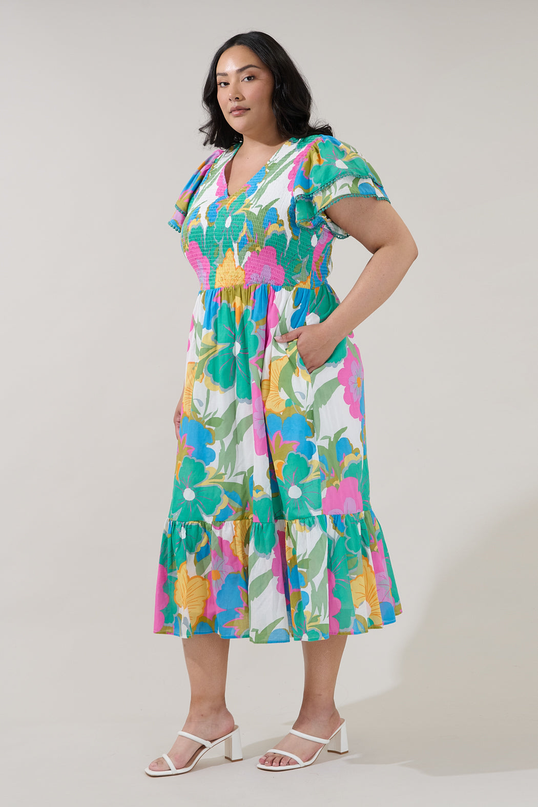 Patte Tiered Midi Dress Floral Curve