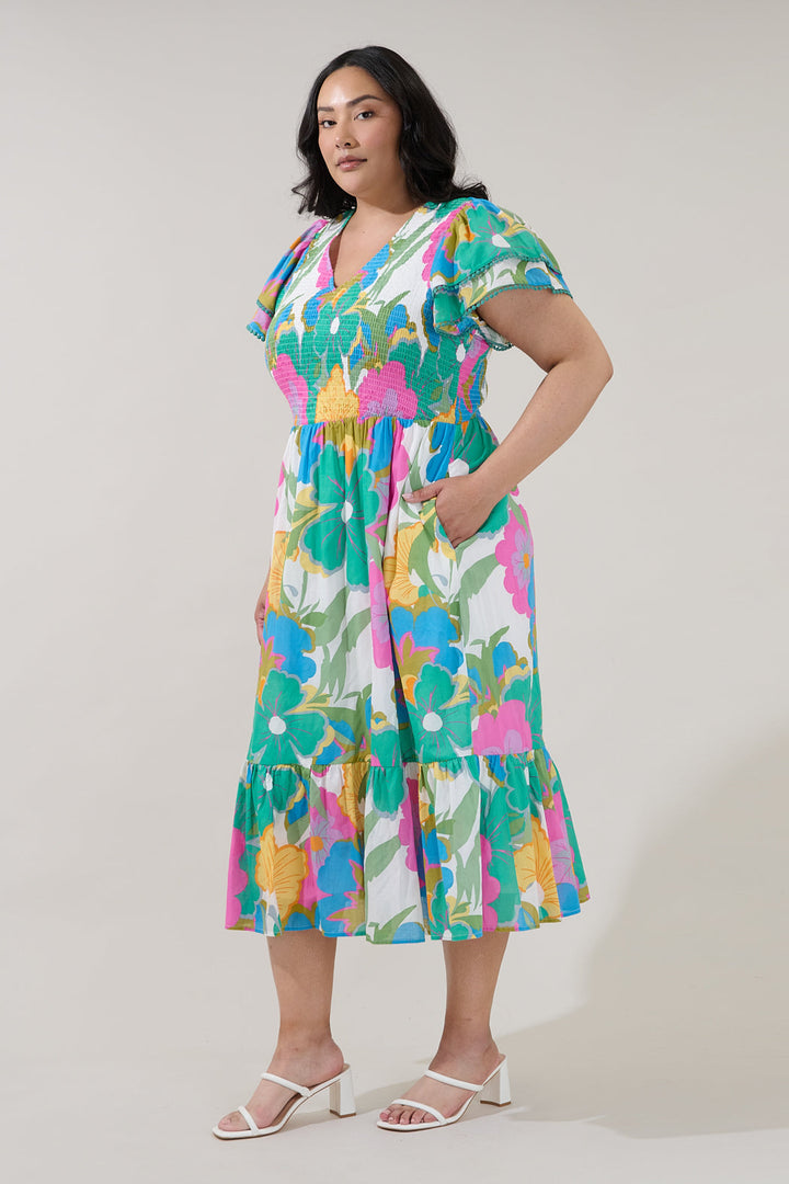 Patte Tiered Midi Dress Floral Curve