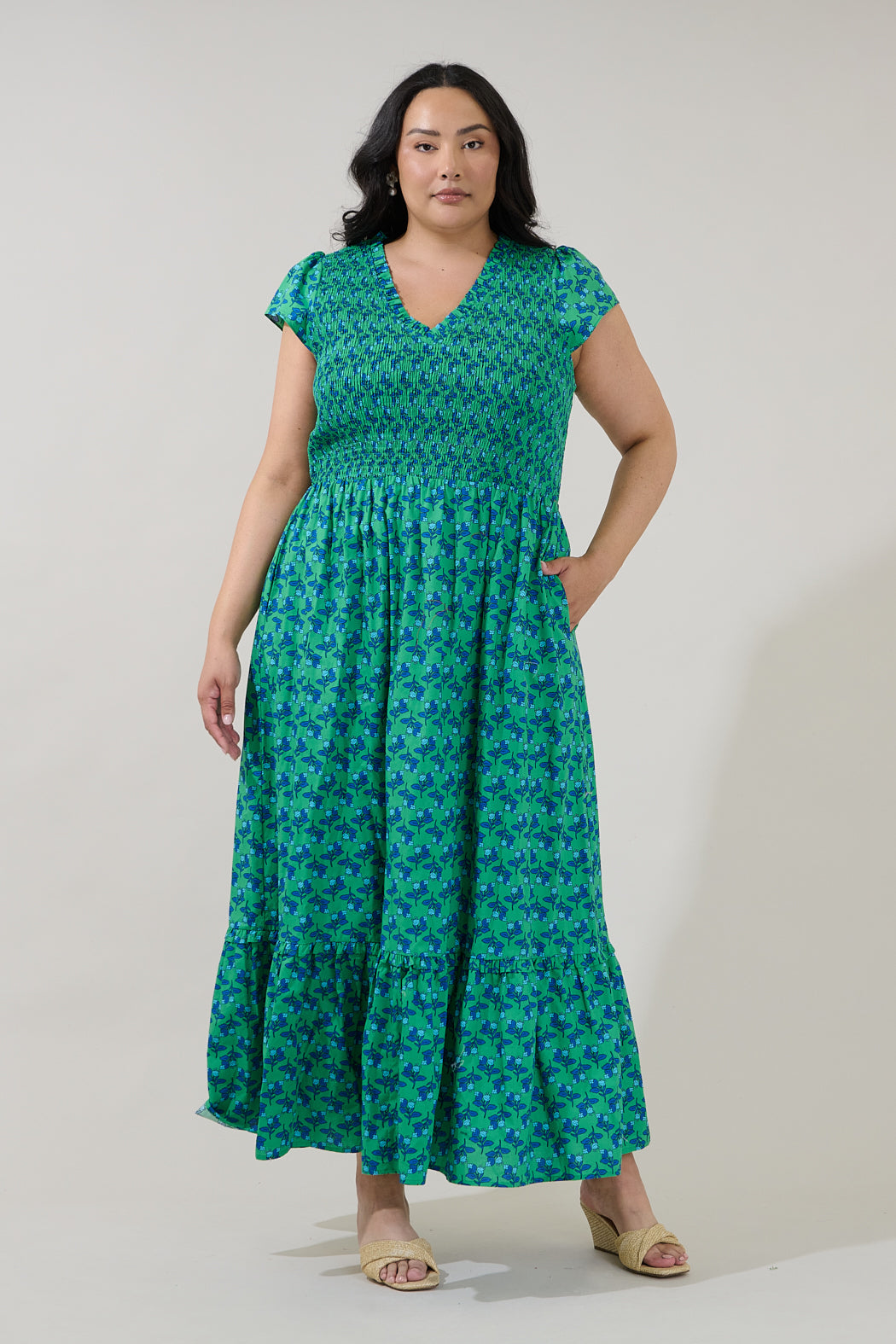 Liora Smocked Midi Dress Floral Curve