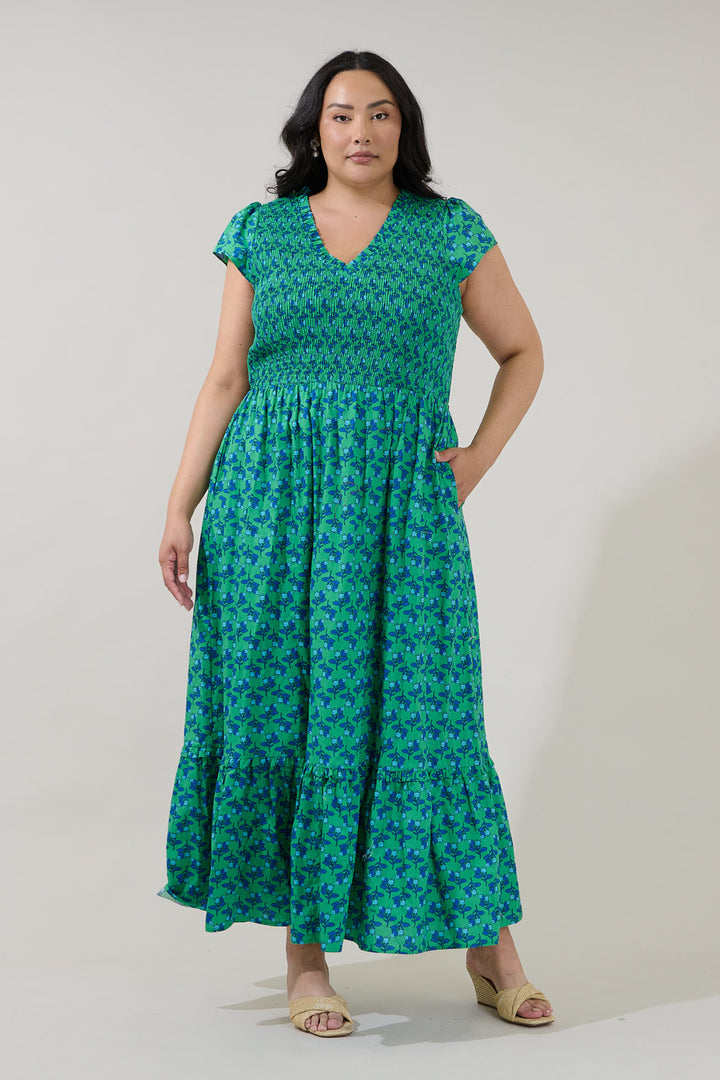 Liora Smocked Midi Dress Floral Curve
