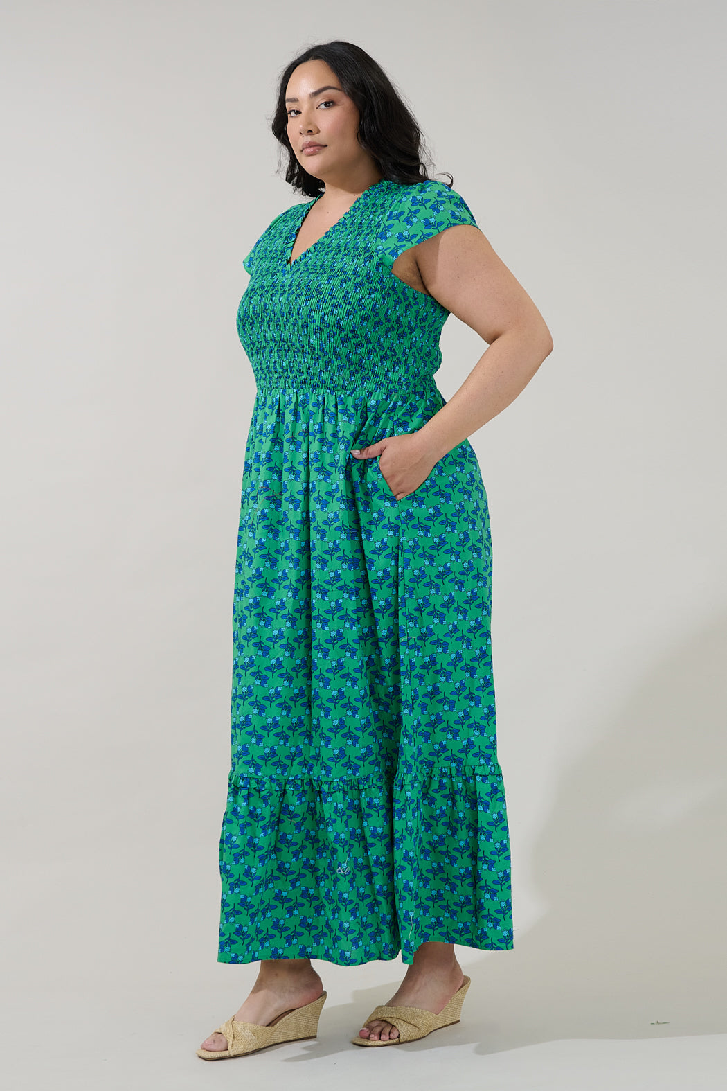 Liora Smocked Midi Dress Floral Curve