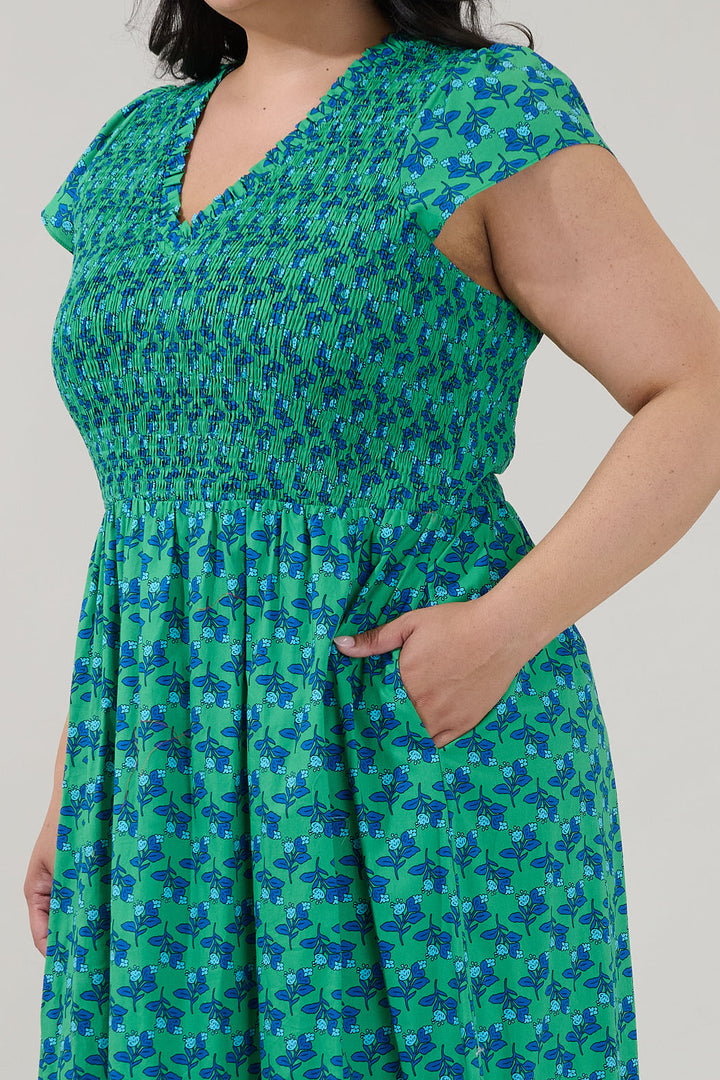 Liora Smocked Midi Dress Floral Curve