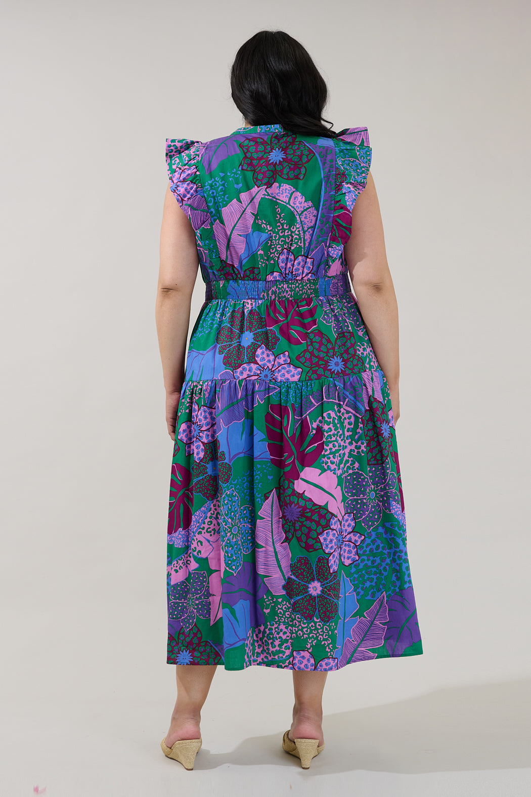 Virna Ruffle Midi Dress Tropical Curve