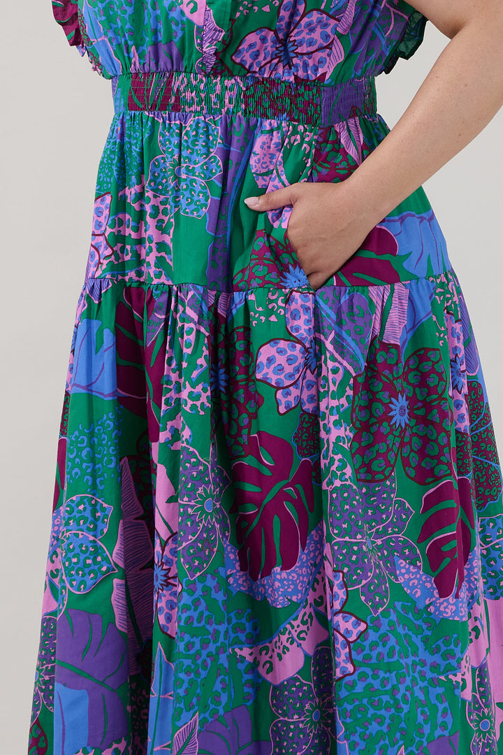 Virna Ruffle Midi Dress Tropical Curve