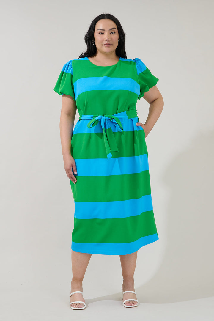 Lolli Stripe Senidy Puff Sleeve Midi Dress Curve