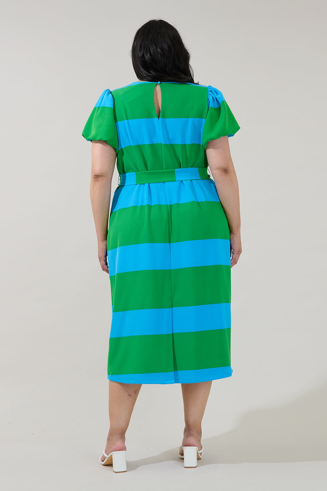 Lolli Stripe Senidy Puff Sleeve Midi Dress Curve