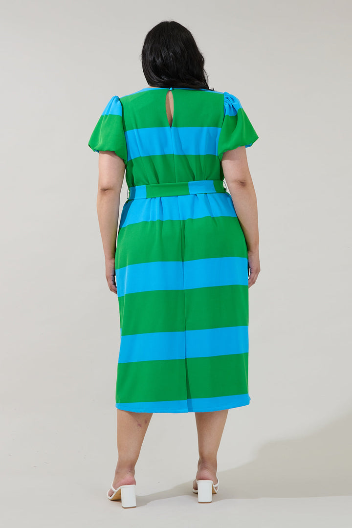 Lolli Stripe Senidy Puff Sleeve Midi Dress Curve