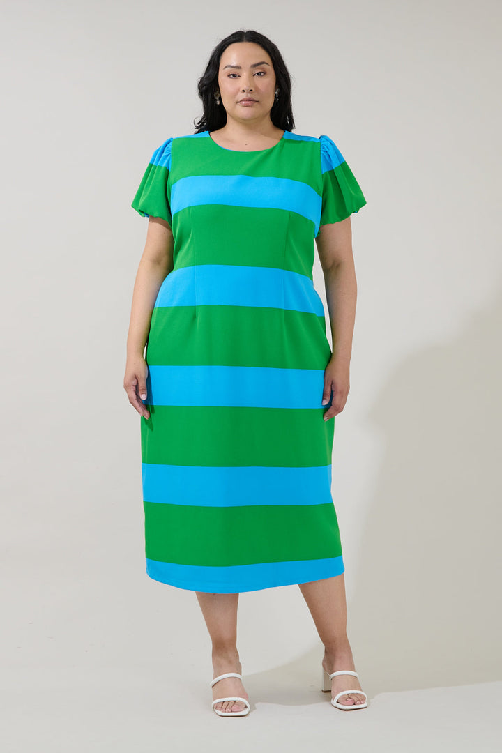 Lolli Stripe Senidy Puff Sleeve Midi Dress Curve