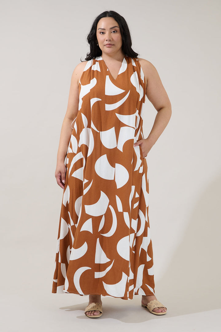 Rubi Halter Neck Maxi Dress Abstract Curve