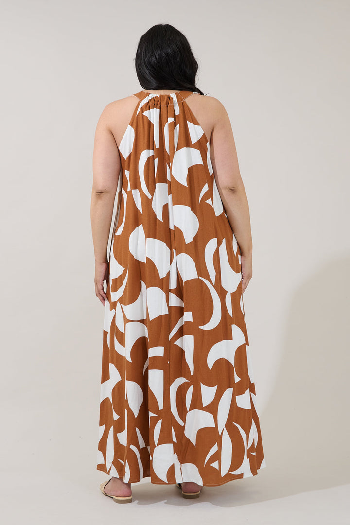 Rubi Halter Neck Maxi Dress Abstract Curve