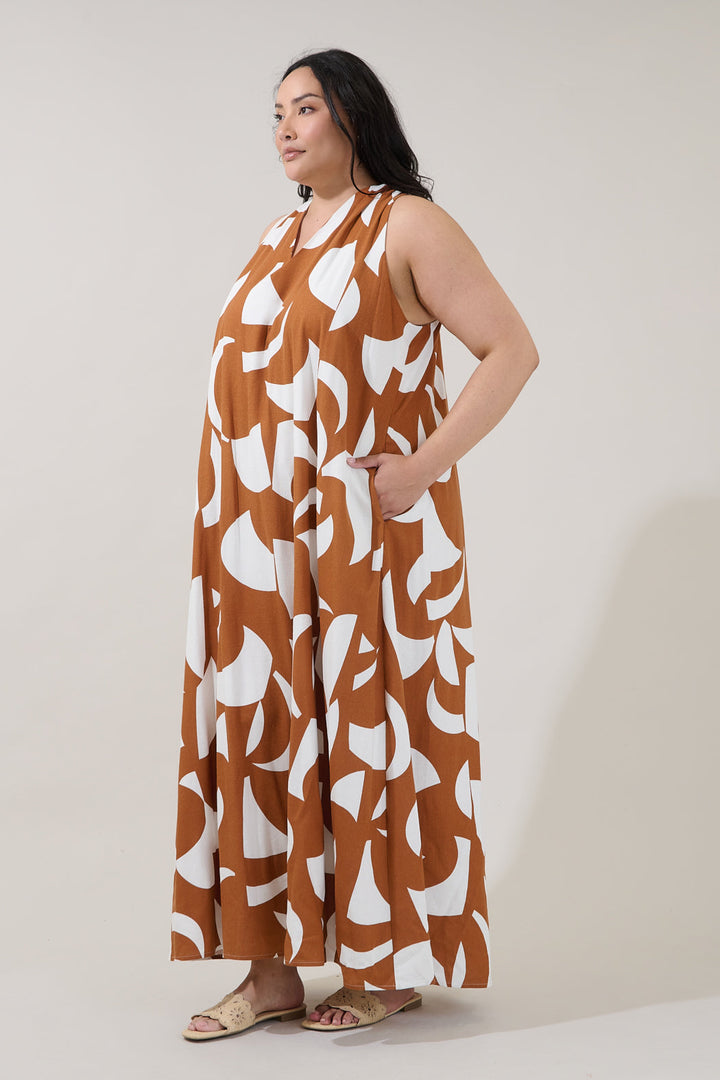 Rubi Halter Neck Maxi Dress Abstract Curve