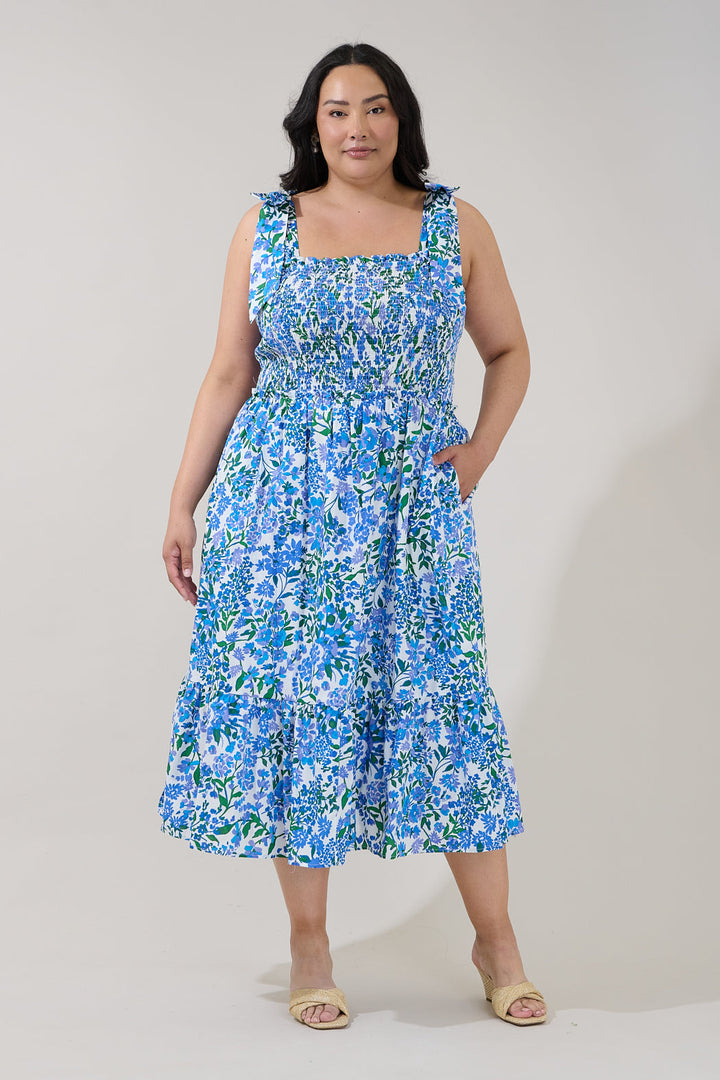 Mitzy Smocked Midi Dress Floral Curve