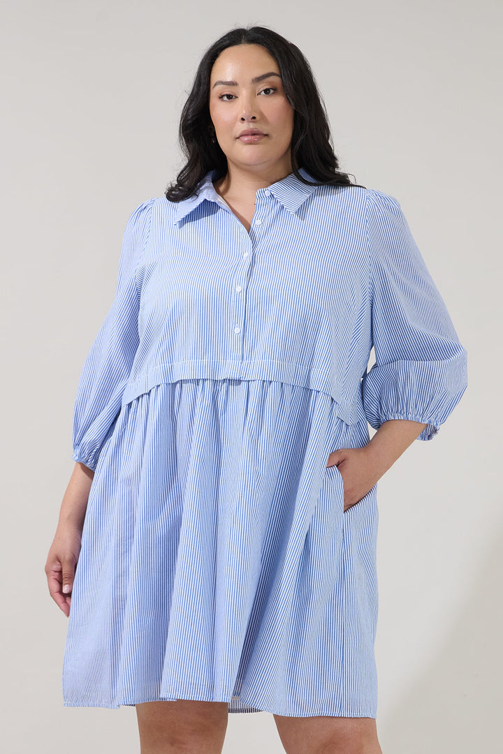 Jurane Long Sleeve Mini Dress Stripe Curve