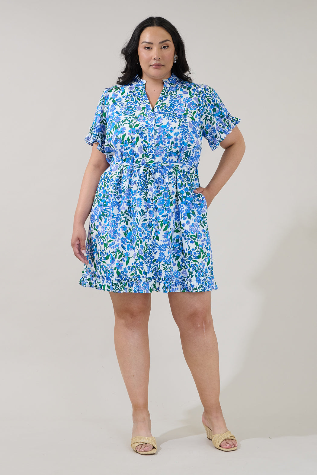 Wendie Button Down Mini Dress Floral Curve