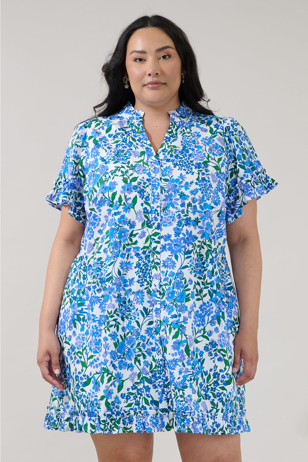 Wendie Button Down Mini Dress Floral Curve