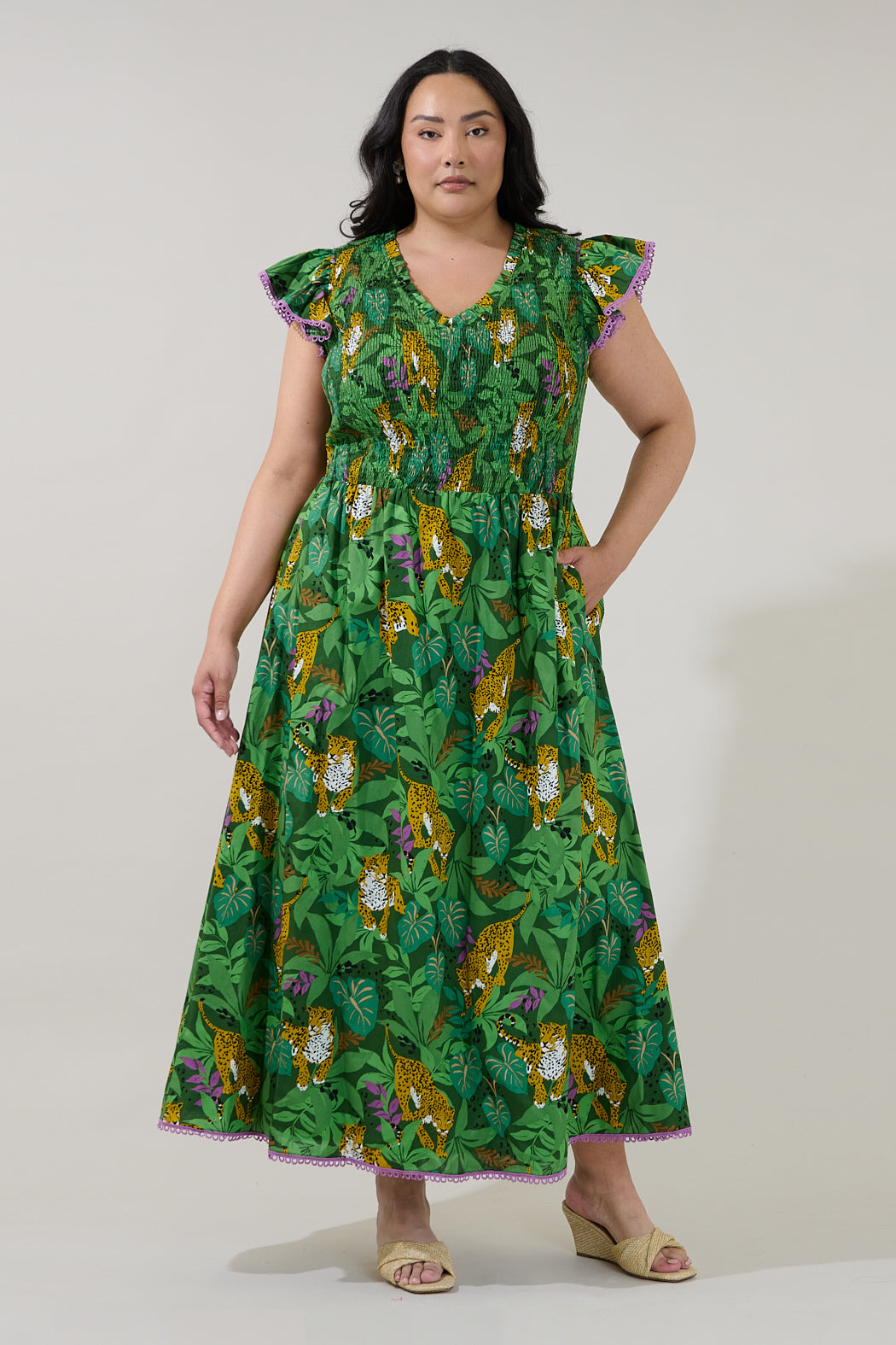Merlin Smocked Midi Dress Tropical Curve