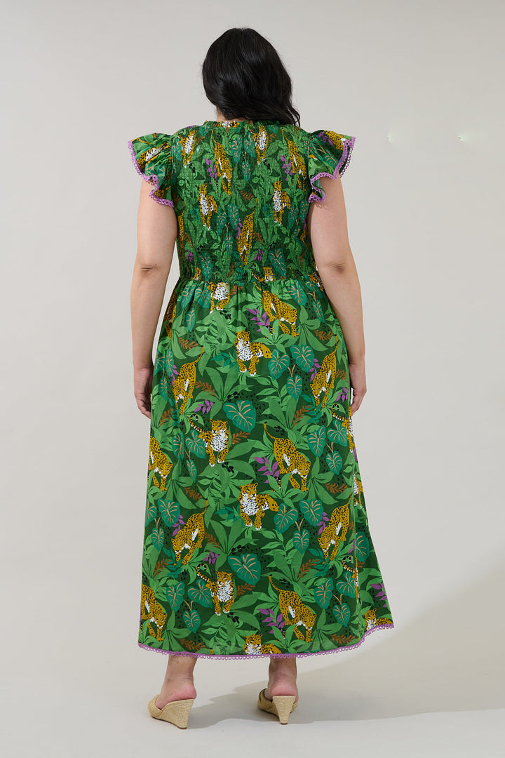 Merlin Smocked Midi Dress Tropical Curve