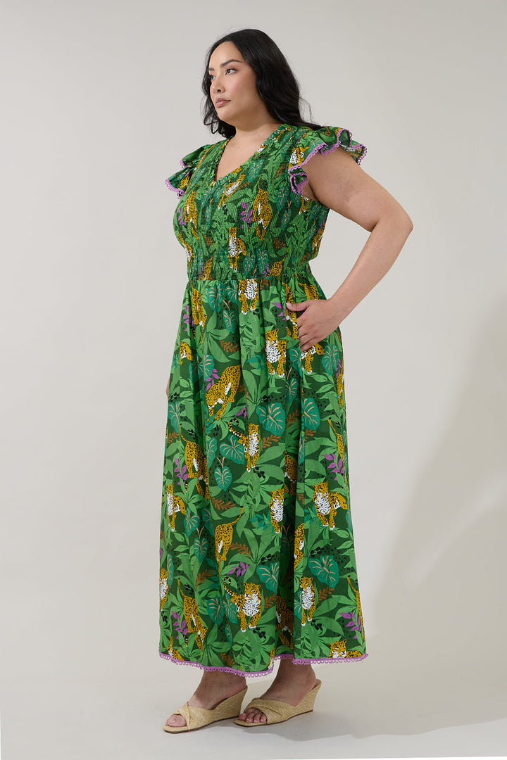 Merlin Smocked Midi Dress Tropical Curve