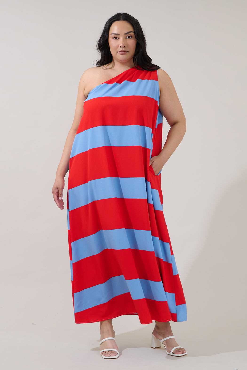 Melina One Shoulder Maxi Dress Stripe Curve